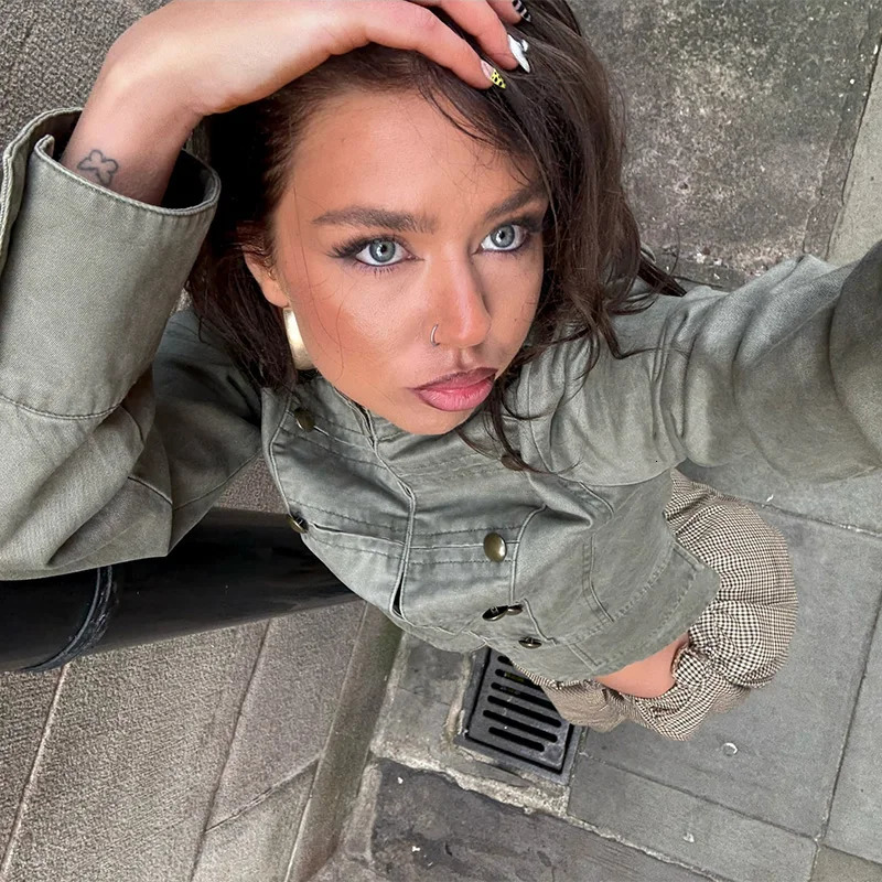 Lady Casual Trendy Double Breasted Long Sleeve Jacket Womens Spring High Neck Short Coat 2026 Retro High Street Daily Top 260623