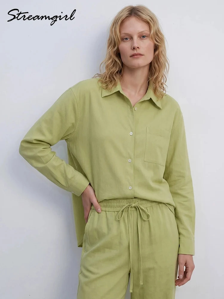 Streamgirl Linen Pants Sets For Women Summer Suits Pink Two Piece Trouser Womens Suit Shirt Set Oversize Outfit 260623banjia