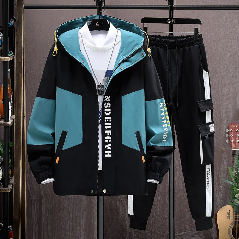 Autumn Casual Men Sets Two Pieces Fashion Korean Trend Hooded Jacket Pants Spring Baseball Uniform Suit Man Outfit 260622