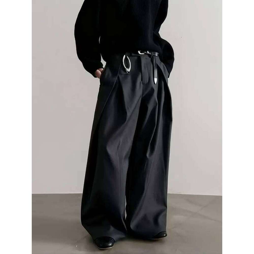 Harajuku Work Wear Wide Leg Suit Men Business Pleated Curved Straight Long Trousers Streetwear Loose Casual Baggy Pants W260624
