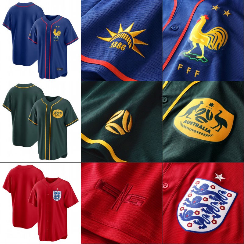 France England Australia National Team Stadium Custom Baseball Jersey Any Name Number