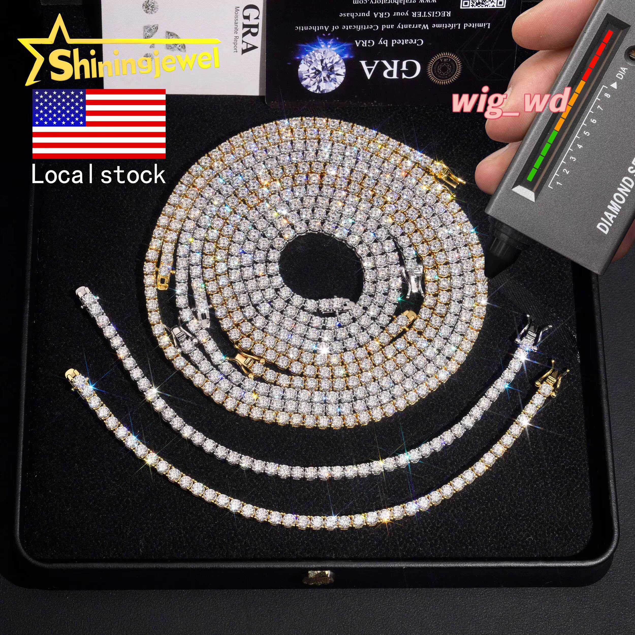 4Mm Diamond Fast Shipping USA Warehouse Iced Out Bracelet 925 Silver Hip Hop VVS D Moissanite Jewelry Tennis Chain Necklace