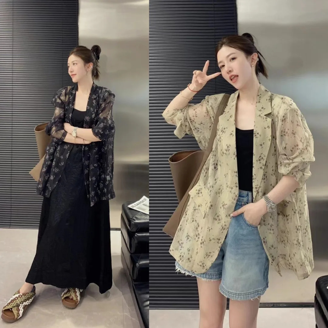 Big Size Blazer Women Suit Long Sleeve Printed Lightweight Blazers Shirts Loose Clothing Jacket Sun Protection 260624