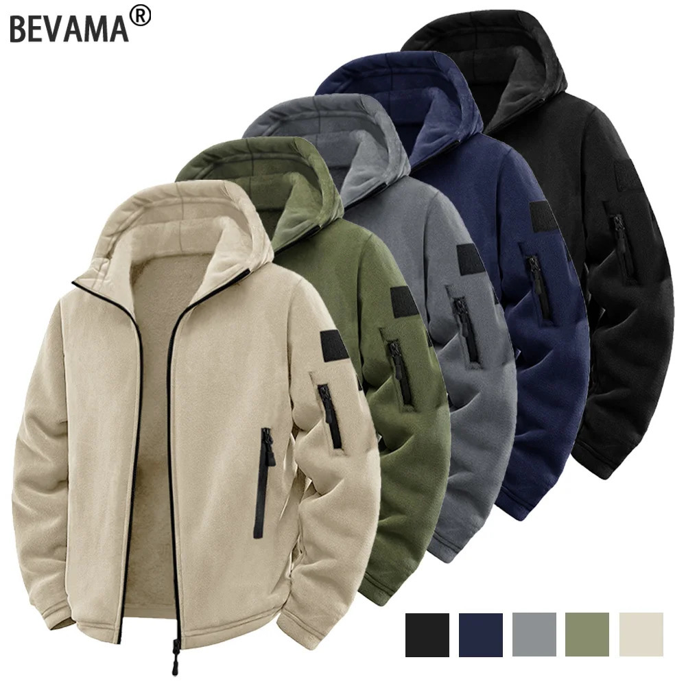 Mens Tactical Jacket Autumn Winter Thickened Warm Hooded Jackets Coats Outdoors Sports Full Zip Up Hoodies Hiking Outwear 260624