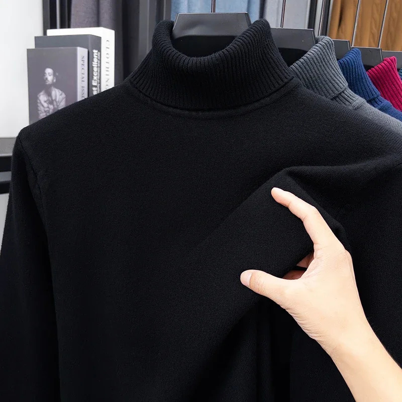 Autumn Mens High Quality Knitted Turtleneck Sweater Slim Fit Long Sleeve Anti-pilling Pullover Solid Color Trend Men Streetwea 260624