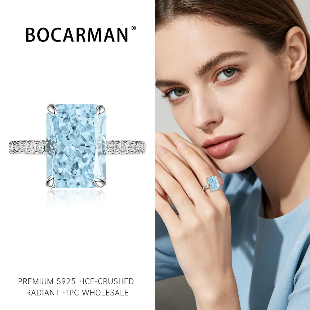 S925 sterling silver Rectangular Light ice blue Zircon High-carbon diamond Good quality Ice Cut rings for women Fine jewelry 260624