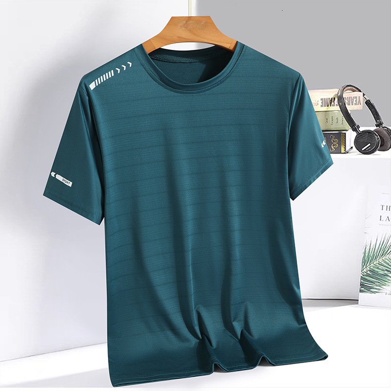 Men's New Short-Sleeve T-Shirt, Ice Silk Quick-Dry Top, Summer Thin Round-Neck Breathable Sports Shirt, Running Apparel