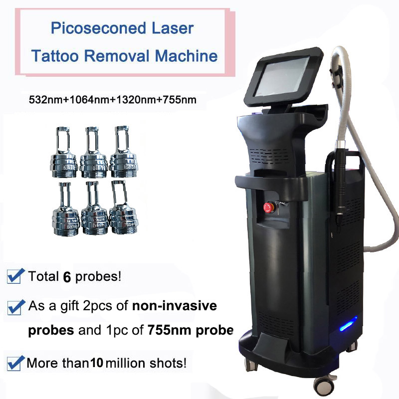 Nd yag laser skin treatment picosecond tattoo therapy q switched face rejuvenation picolaser freckle removal machine 6 probes