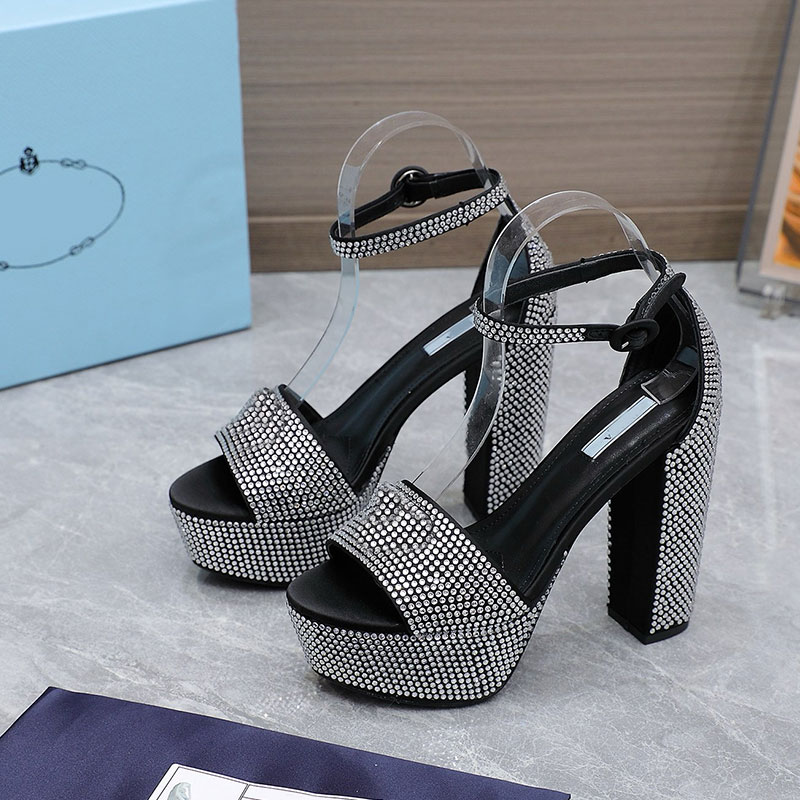 Satin platform sandals with crystals designer triangle sandals womens classic summer sandal soft sheepskin padded high heeled sandals fashion womens