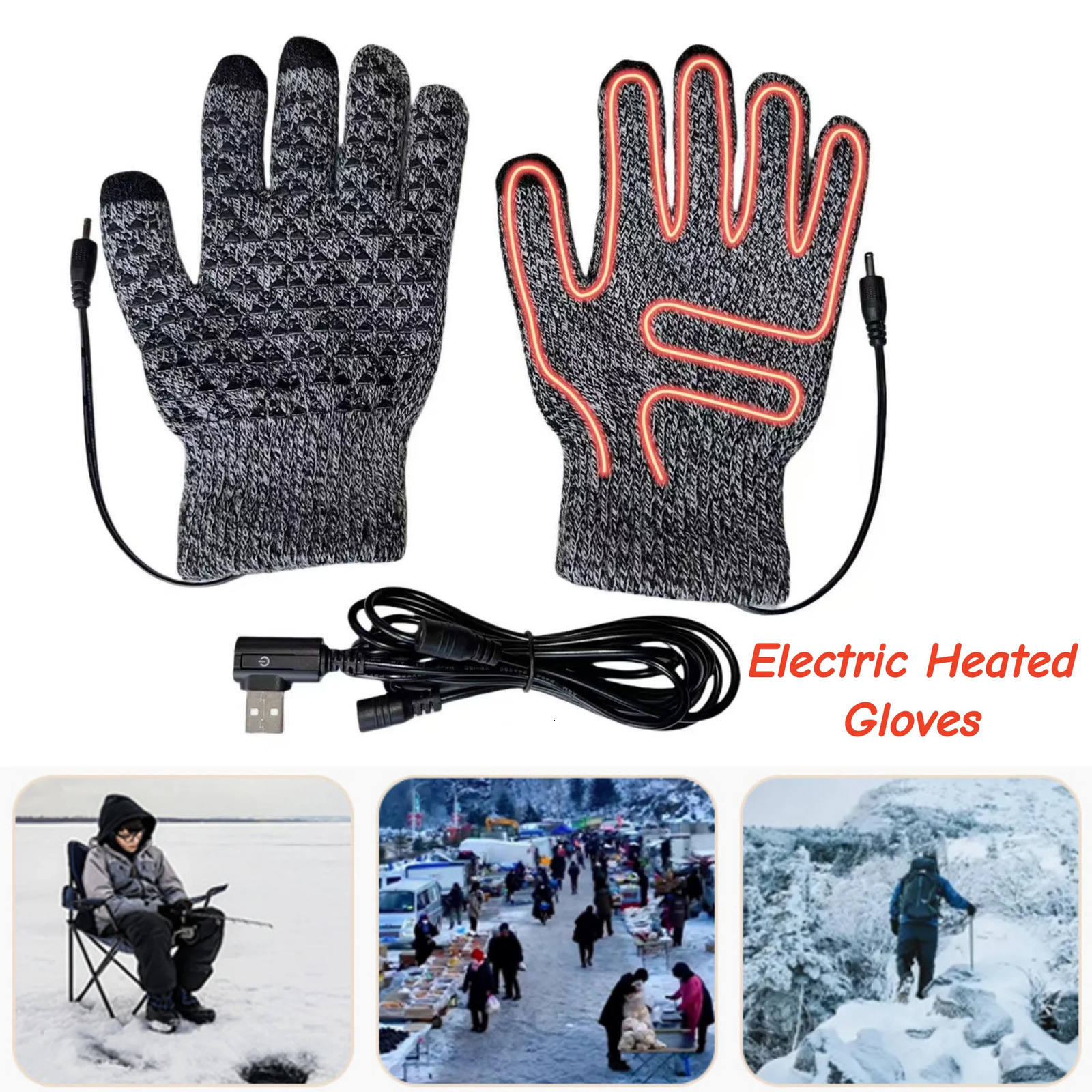 USB Electric Heated Gloves Full Finger Touch Screen Winter Warm Thermal Knitted Gloves for Outdoor Cycling Skiing Men Women 260623