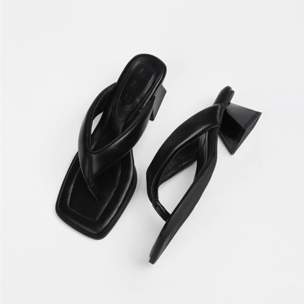 2026 Summer Square Toe Sandals for Womens Outdoor Wear Niche Style for Lazy People High-heeled Flip Flops Women 260623