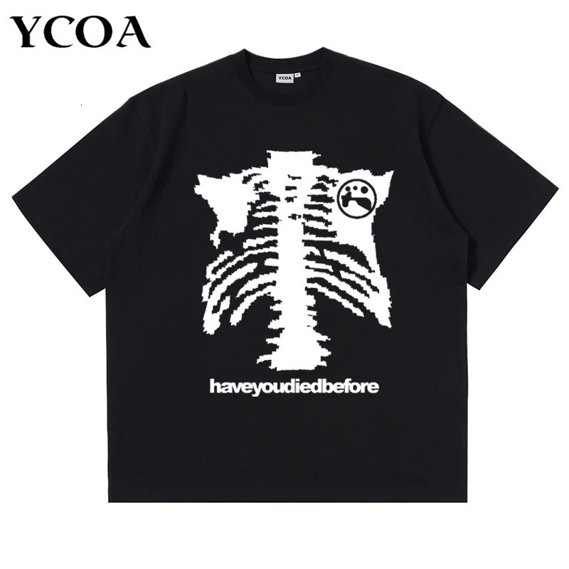 Men Tshirt Oversized Cotton Skulls Gothic Black Graphic Harajuku Hip Hop Streetwear Y2k Tops Short Sleeve Tee Aesthetic Clothing 260617
