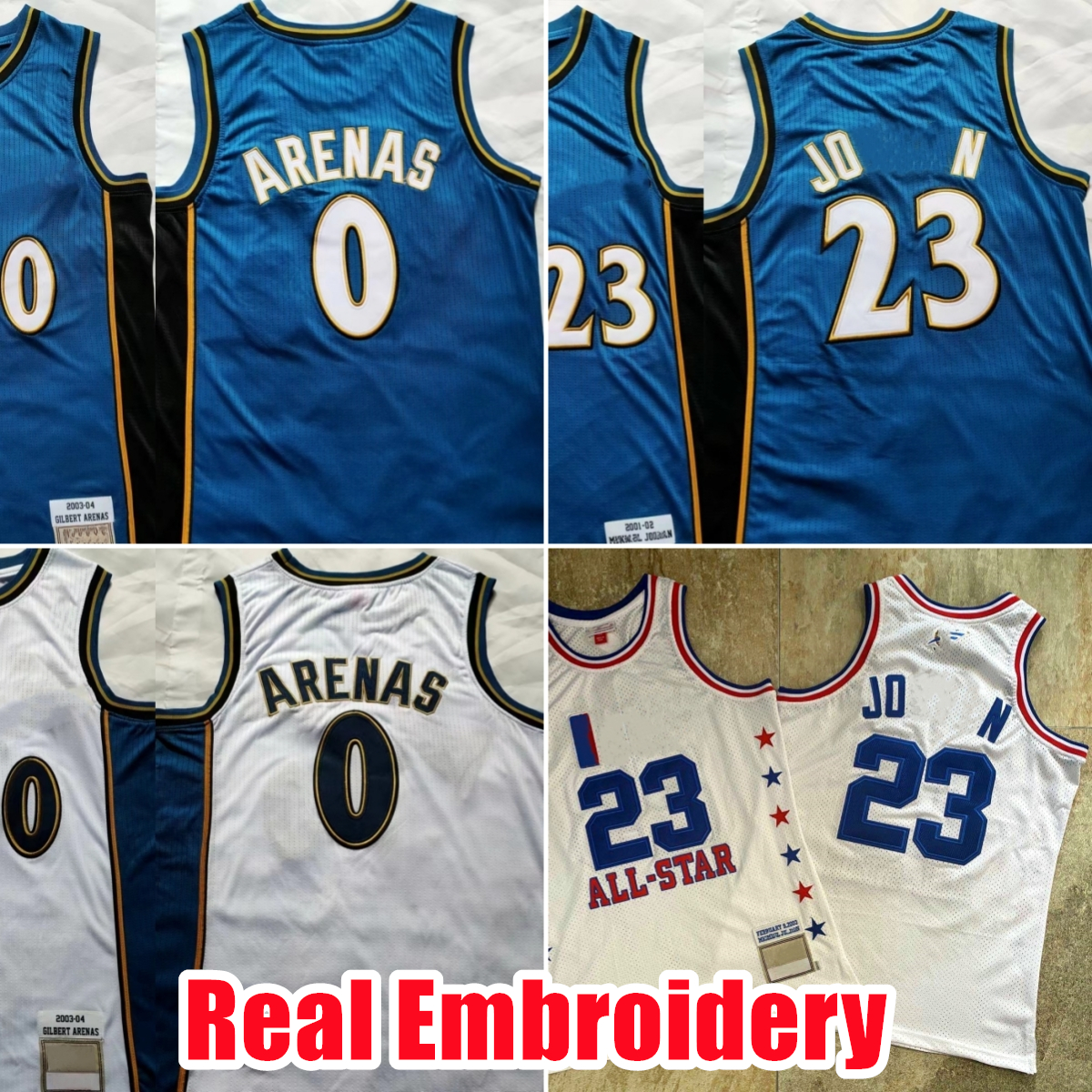 rare Real Embroidery Basketball Jerseys 0 Gilbert Arenas 2003-04 #23 2001-02 White Authentic Stitched Jersey Shorts Mens S-XXL