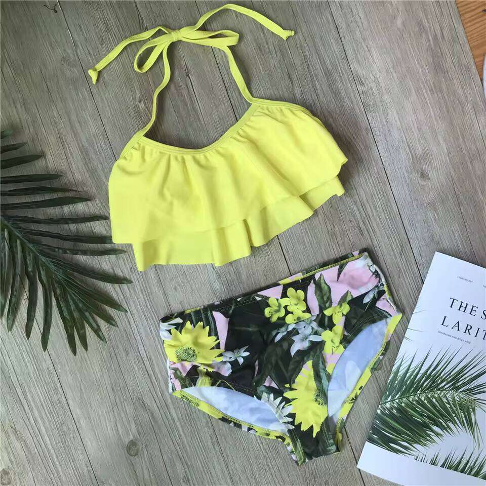 Children Girls Bikini Set 2025 Falbala Two-Pieces Swimming Summer Halter Kids Girl Swimwear Swimsuit Bandage Bathing Suit W260624