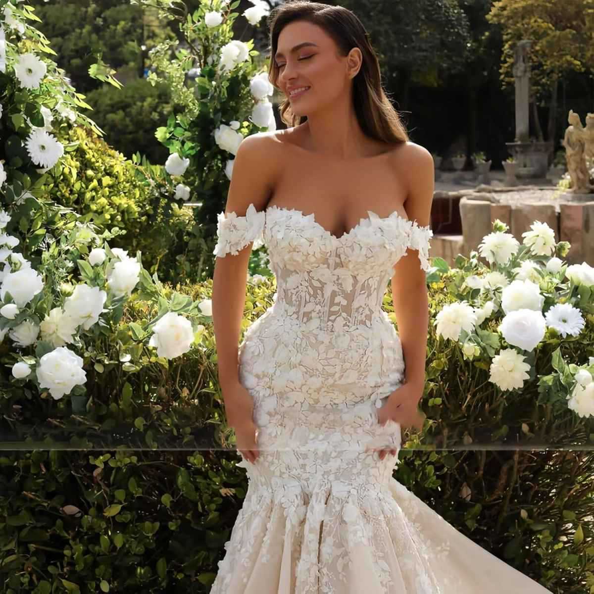 High Quality Mermaid Wedding Dress 2026 Sheer Off the Shoulder 3D Flowers Lace Church Bride Bridal Gown Vestidos De Novias