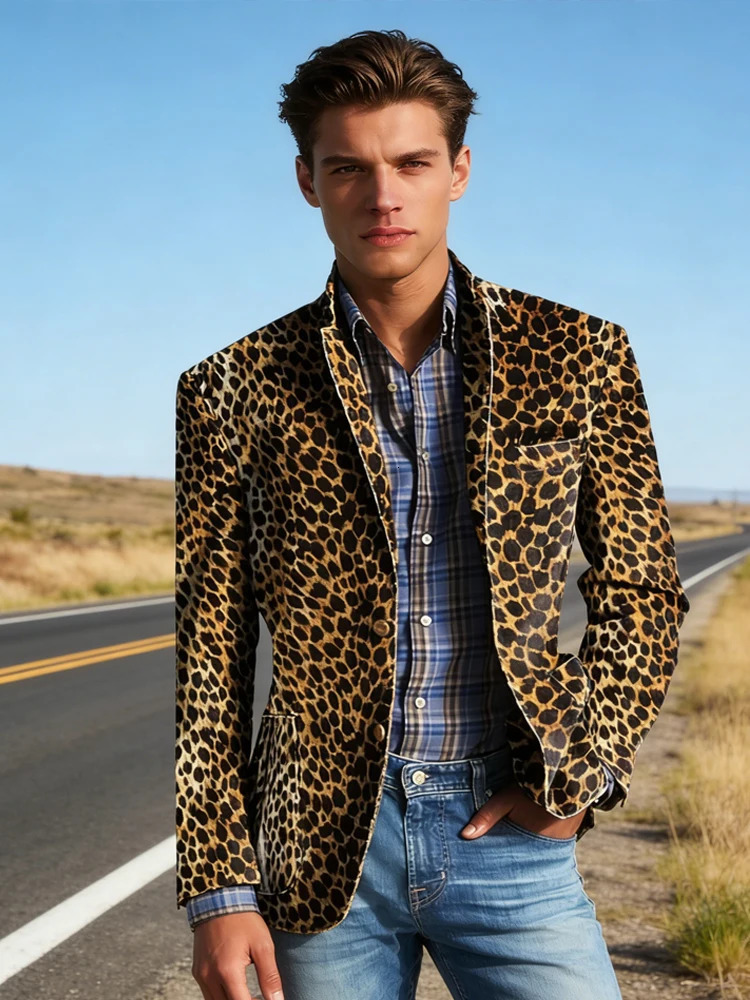 HighQuality Mens Suit Jacket Leopard Print Velvet Single Breasted Coat Wild And Trendy Handsome Blazer 260624