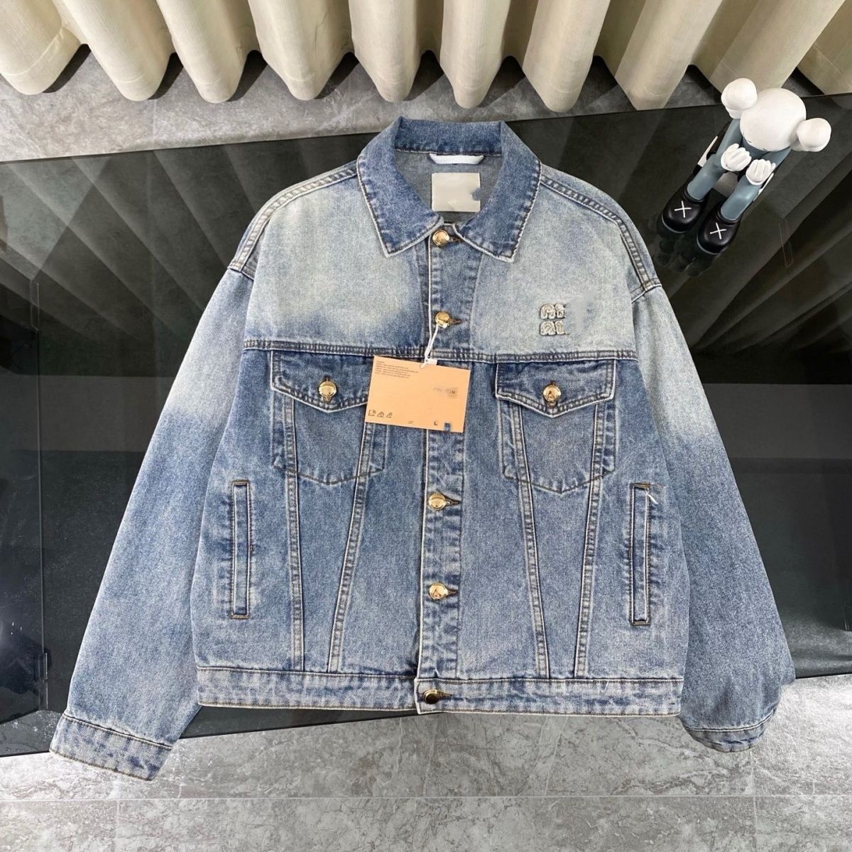 Fashion letters embroidered retro men's and women's jackets denim long sleeve coat SML