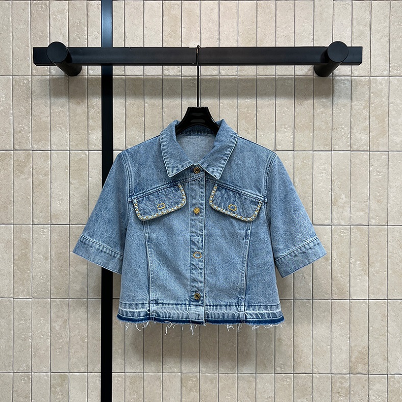 Designer Vintage Denim Shirts Women Tassel Loose Polo T Shirts Summer Retro Classic Bohemian Tees