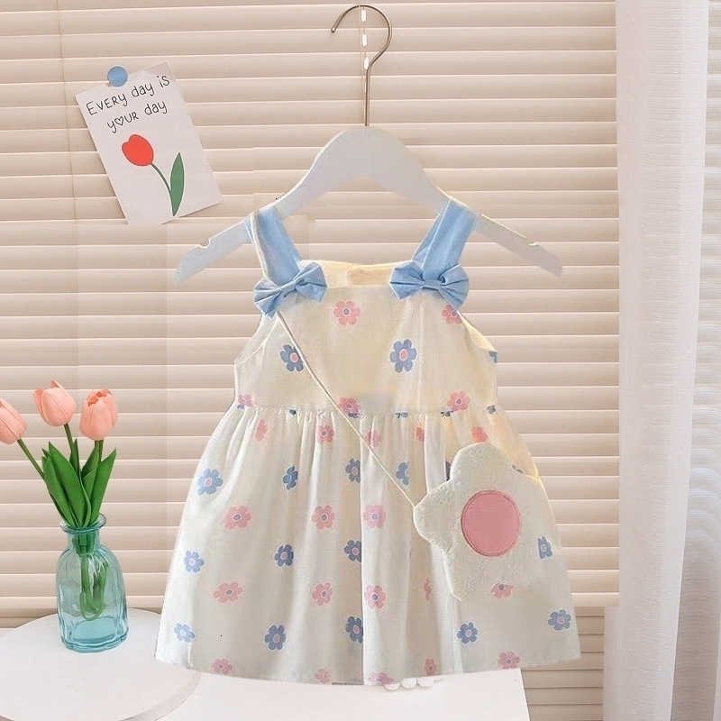Summer Baby Girls Dress 2PCSSet Cute Bag Kids Fresh Floral Bow Strap Daily Thin Sleeveless Vest Girl Dress 260623