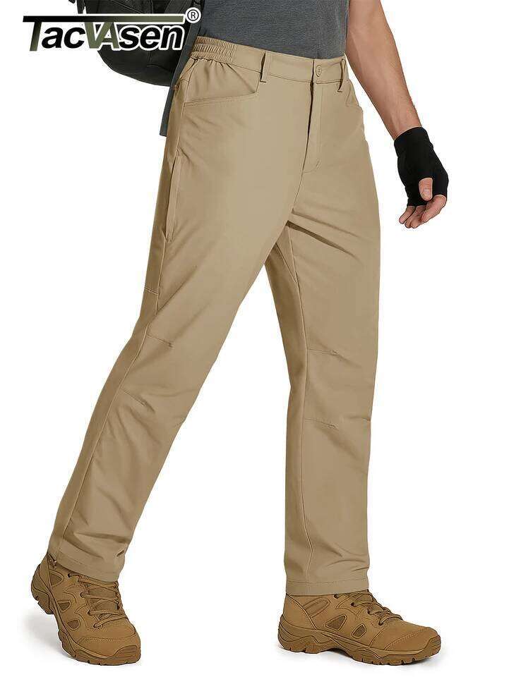 TACVASEN Hiking Straight 5 Pockets Mens Lightweight Quick Dry Ripstop Trousers Waterproof Stretchy Pants Outdoor Fishing W260624