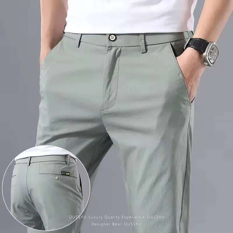 Summer Thin Slim Casual Men Classic Business Cotton Stretch Golf Trousers Korean Male Clothing Work Khaki Chino Pants Man W260624