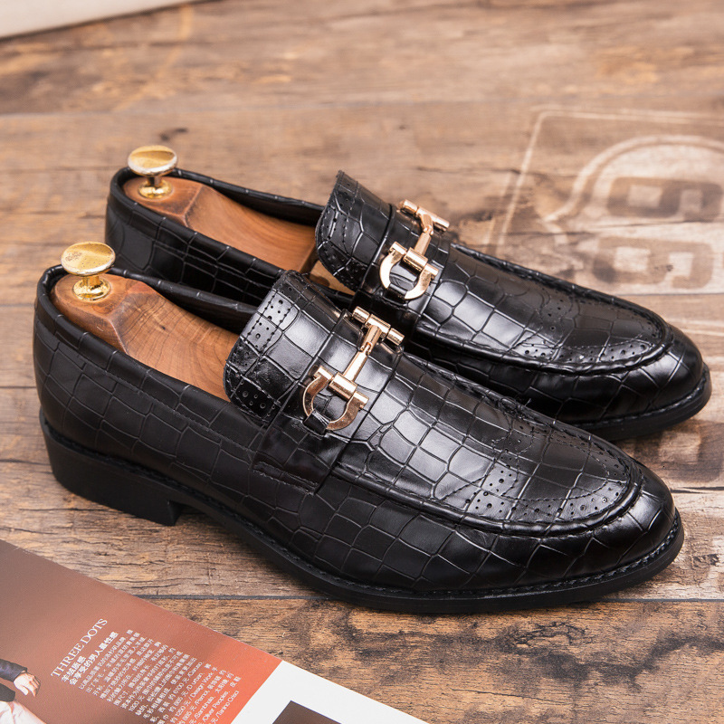 Designer Shoe Korean Style Low-Cut Slip-On Business Formal Leather Autumn Large Size British Brogue Casual Men's Shoes