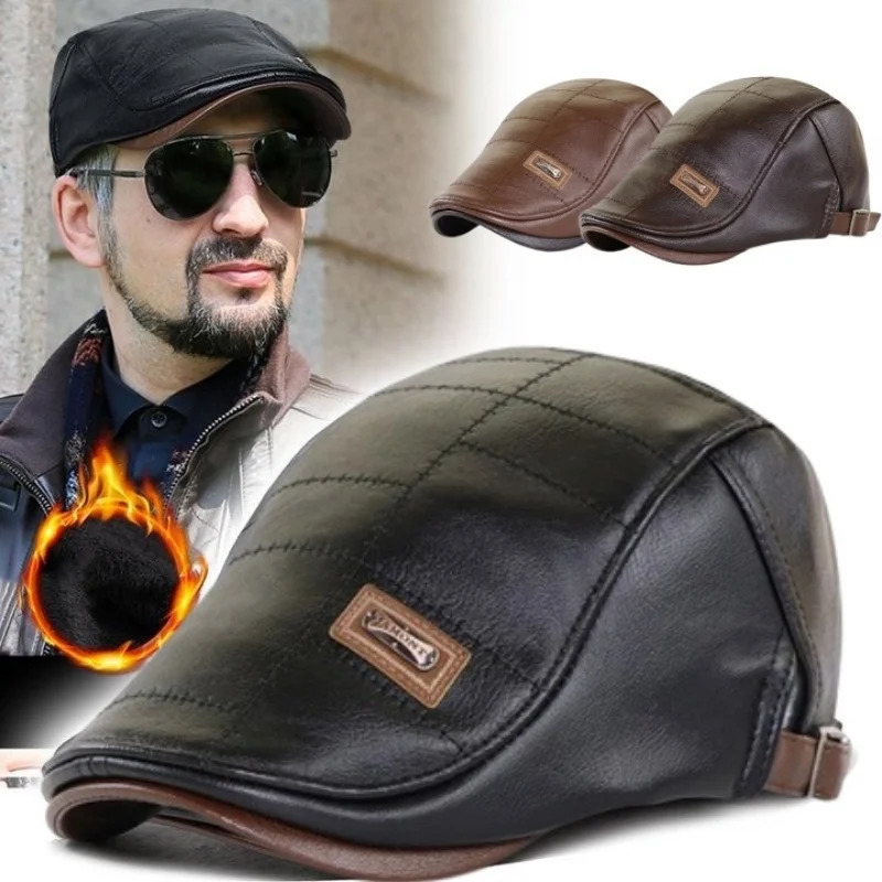 Men Retro Pu Leather sboy Caps with Letter labeling British Painters Hats Autumn Side Adjustable Flat Cap Hip Hop Berets 260624