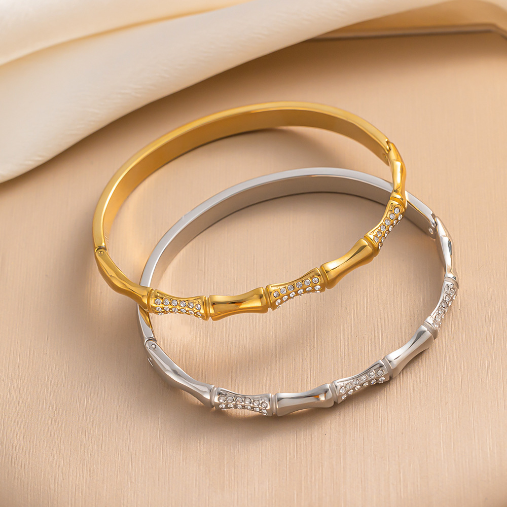 Real Gold Plated Micro Inlaid Zircon Elegant For Women High-End Bamboo Knot Step Up Bracelet
