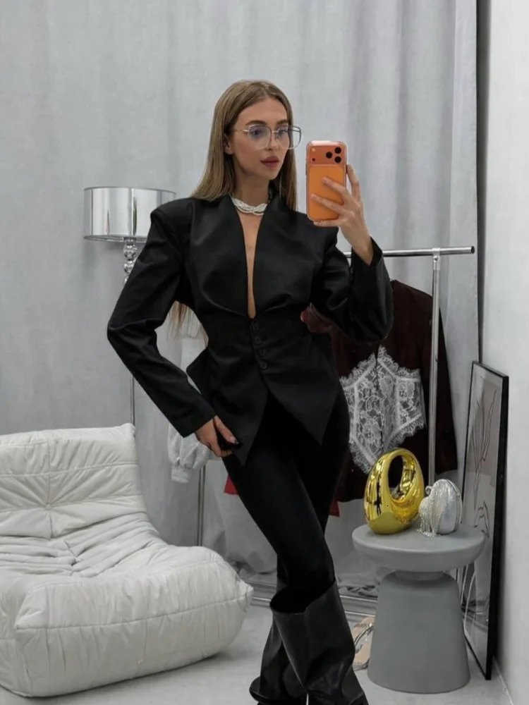 Casual Office Womens Blazer Jacket Pleated Waist Cinched Tie Up Long Sleeve Tops Elegant 2026 Spring Female Outerwear Outfit 260623
