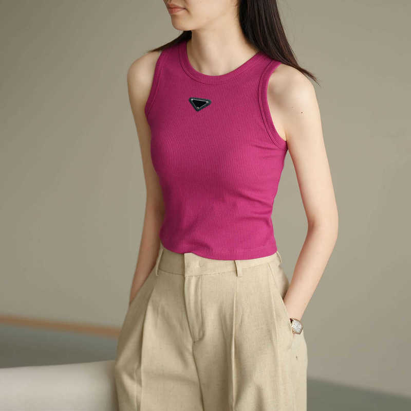 Women's T-Shirt Designer Spring Summer Ribbed Navel Tank Top for Women Slim Fit Korean Style Sleeveless Base Shirt Inner Wear Vest top L1AO