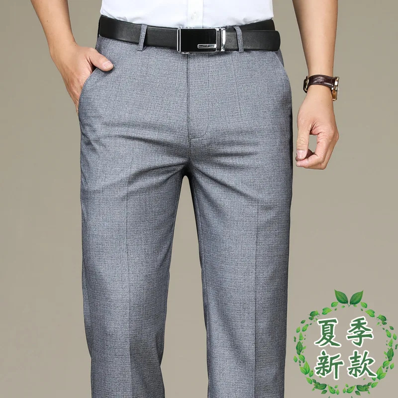 Grandi dimensioni 3042 Pantaloni da completo da uomo Pantaloni primaverili estivi da uomo Pantaloni dritti da lavoro in lino piatto nero formale 260