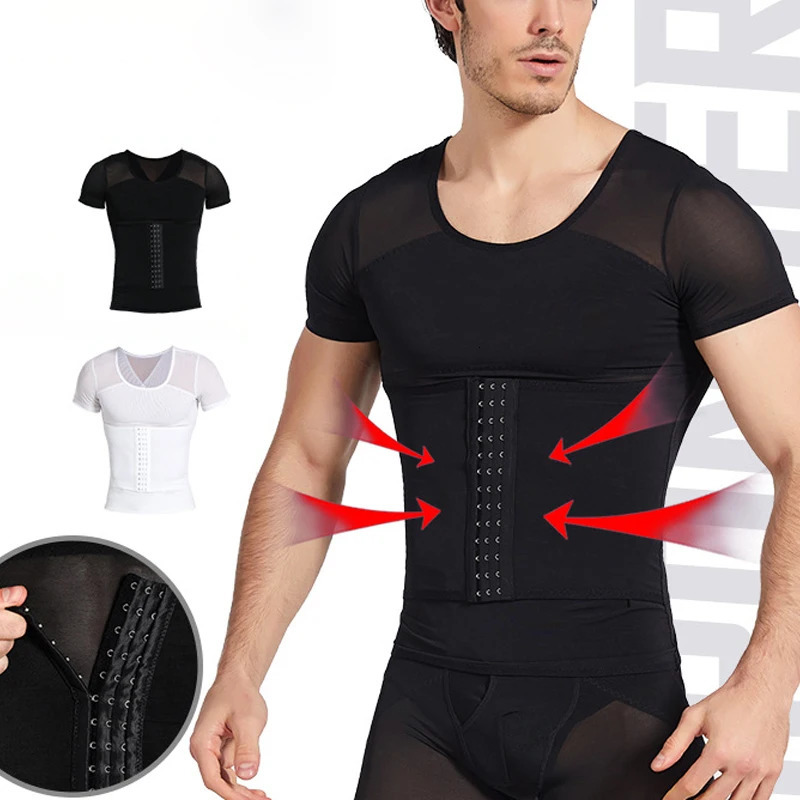 1pcs Mens shapewear Tops waist body Shaping Short Sleeves Abdomen Shapewear Waist Trainer T Shirt Tummy Slimming Sheath Corset 260624