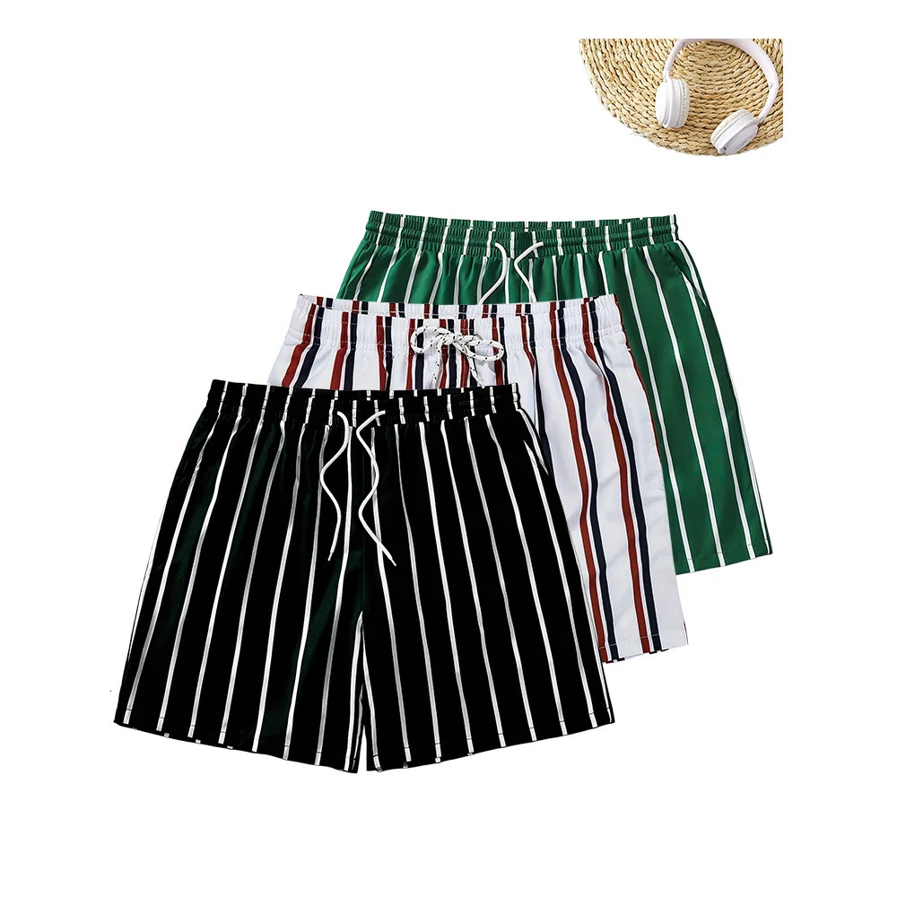 Fashion Casual Summer Beach Shorts Quick Drying Striped Print Pattern Mens and Womens American Loose Street Style Moto 260624