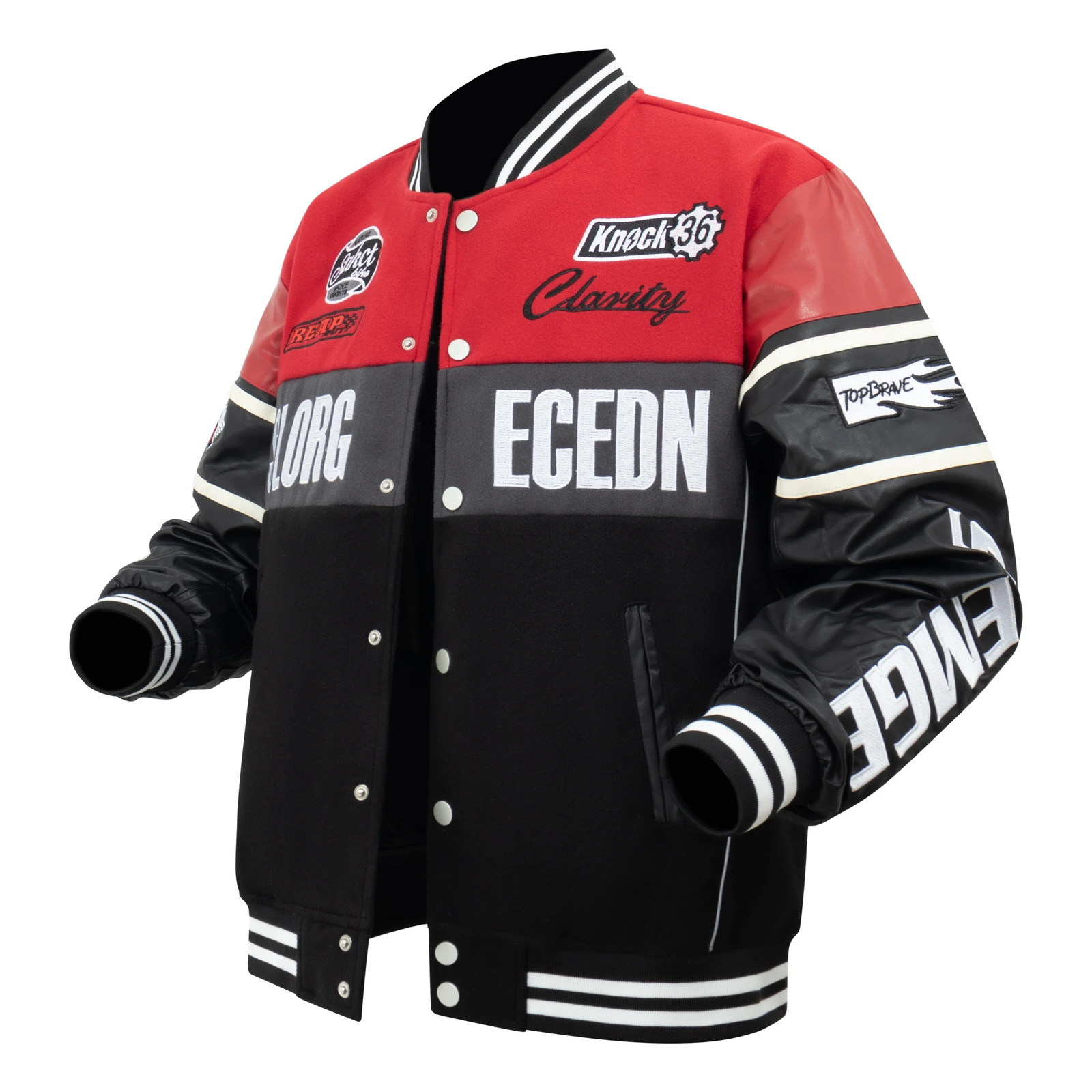Mens Casual Baseball Jacket Motorcycle Style Embroidered Letters Button n Long Sleeve PU Leather Patchwork Outerwear 260623