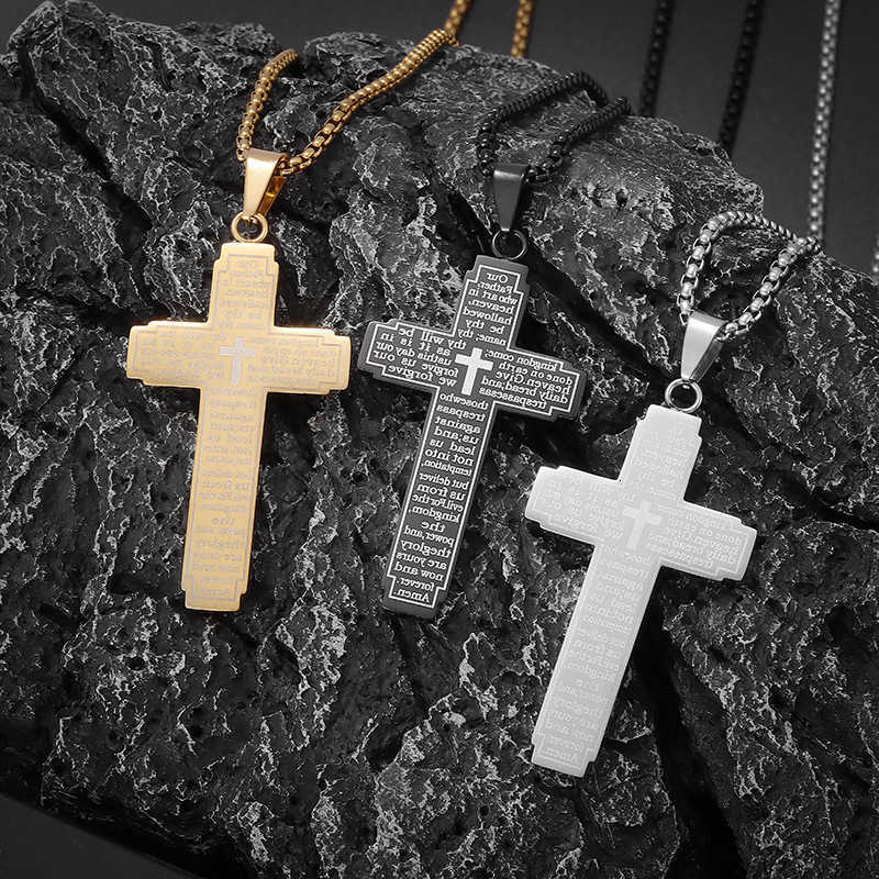 Brand Luxury Designer Jewelry European And American New Bible Cross Pendant Steel Necklace Mens Retro Hip-Hop Niche Jewelry Wholesale Women D260624