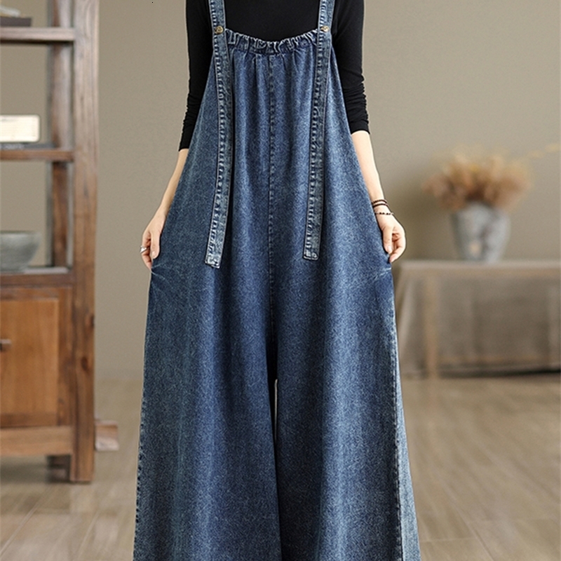 NYFS 2025 Spring Summer Women Denim Overalls Trousers Female Vintage Solid Loose Plus Size Jumpsuit y260609
