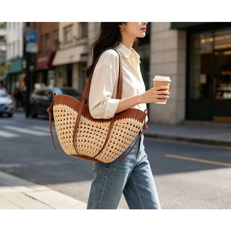 2026 Woven Tote Bag Fashion Casual Simple Large Capacity Mommy Beach Storage Shoulder 260623
