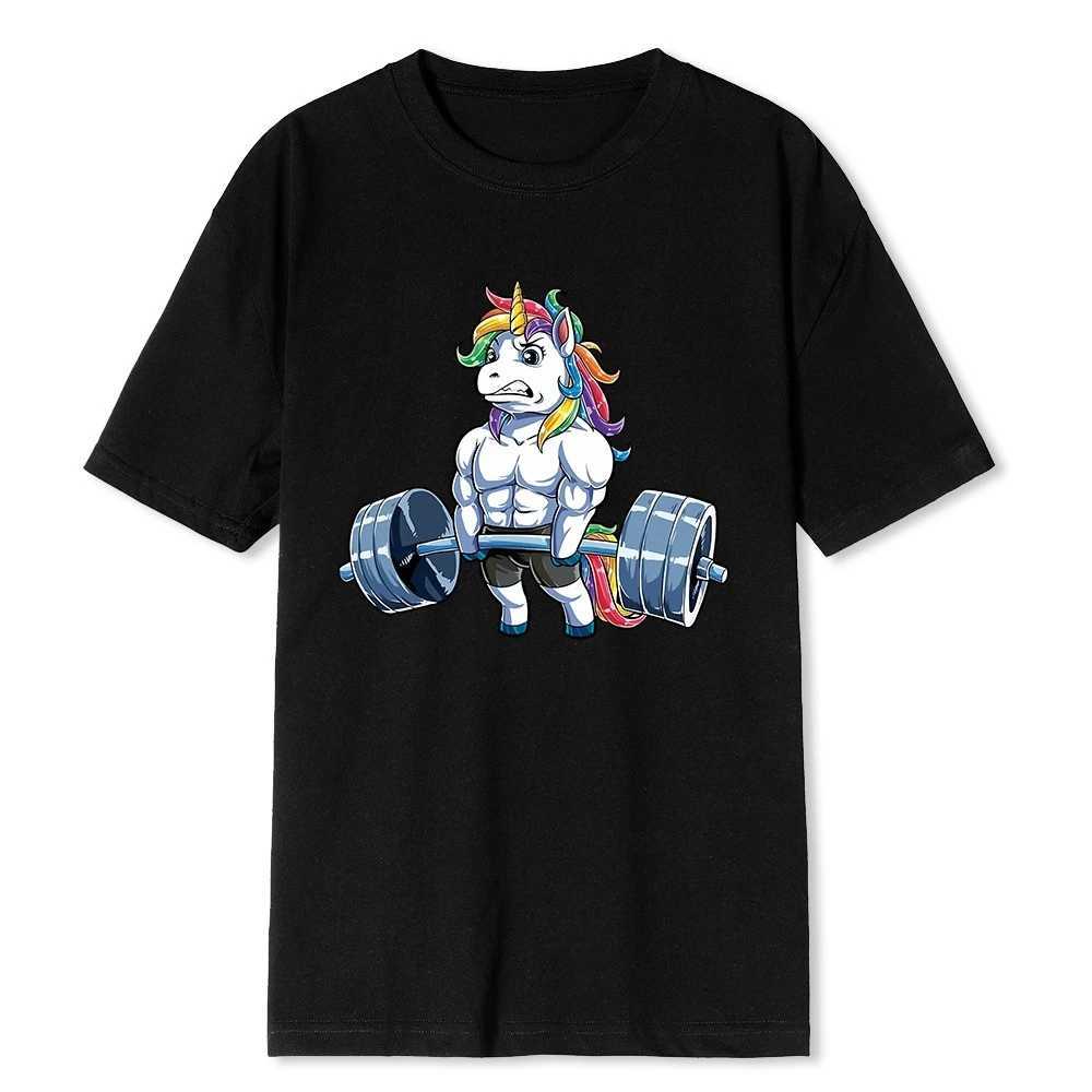Funny Gym Unicorn Fitness Bodybuilding Crewneck Tee Men Casual Short Sleeve Tees Tops Dropshipping Fashionable Mens Clothing Z260623