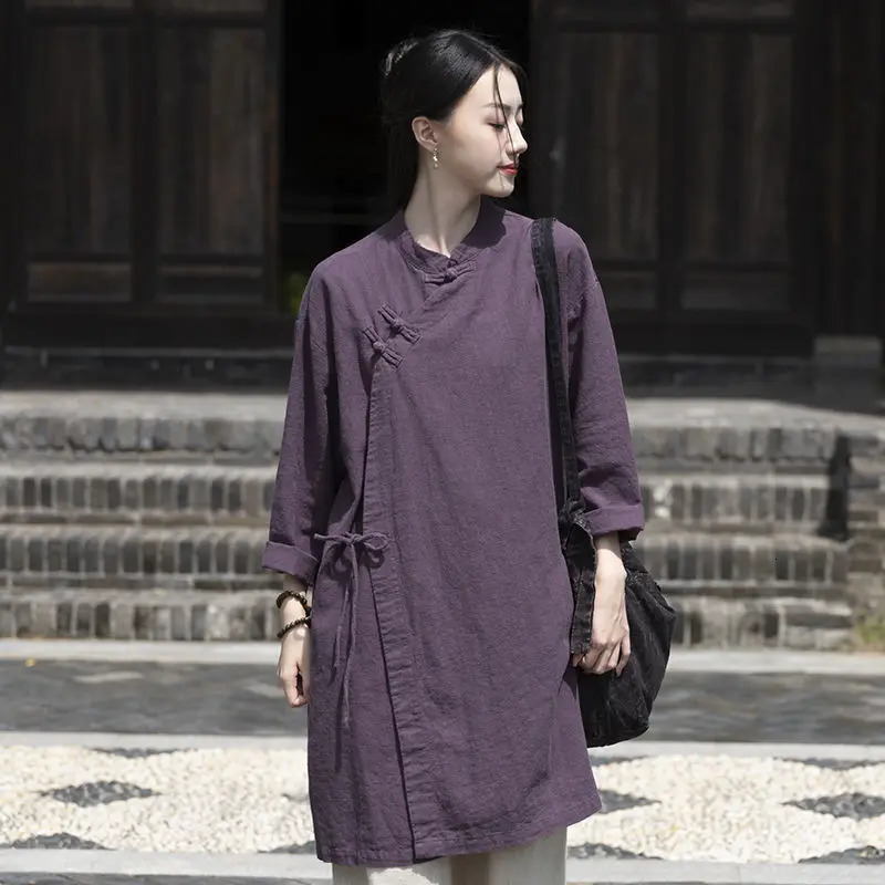 Zen Style Womens Pure Cotton Shirt Womens Spring and Autumn Meditation Clothes Cotton and Linen Chinese Style Tops 260623