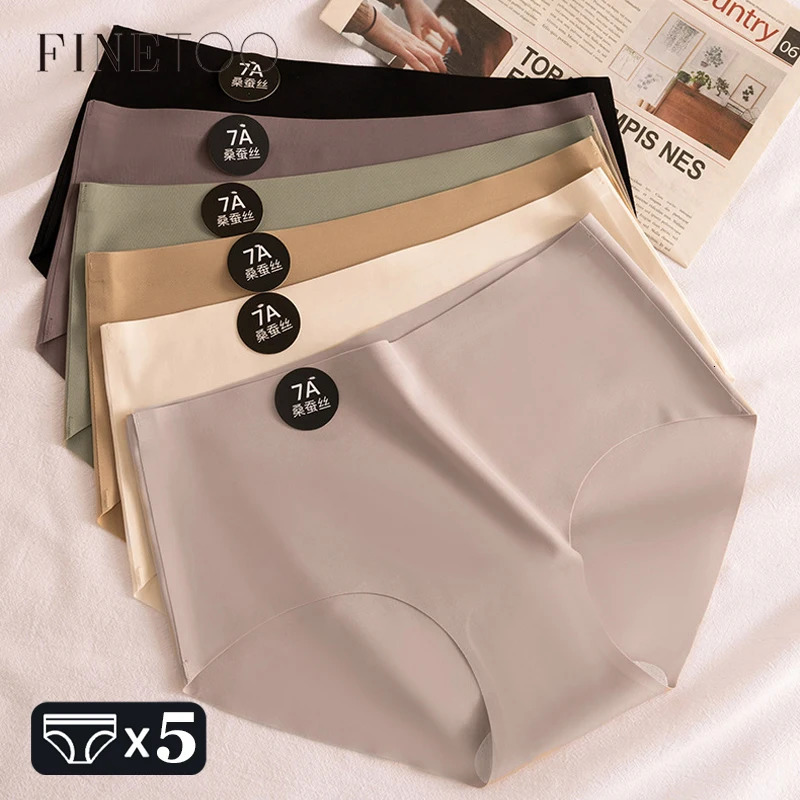 FINETOO 5PCS Seamless Mulberry Silk Underwear Ultral Thin Womens Panties Sexy High Elastic Invisible Briefs Soft Lingerie M-XL 260622