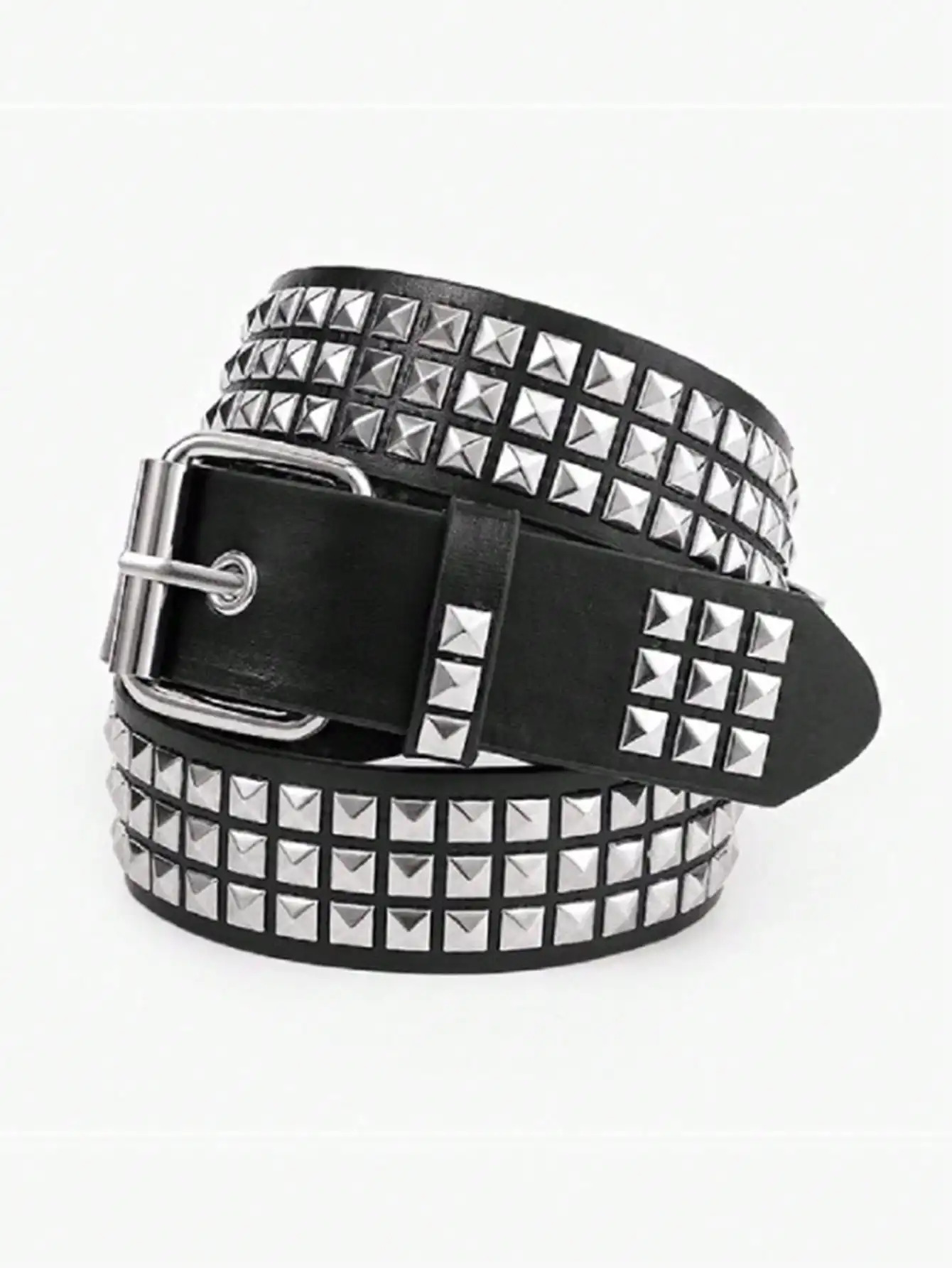 Solid Color Punk Rhinestone Studded Leather Belt Suitable For Teens Casual Outdoor Athletic Vacations Graduation Gifts Birthday Daily Wear 260624