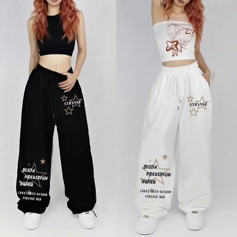 Letter Print Wide Leg Pant Woman Trousers Y2K Streetwear Summer Womens Sport with Drawstring Korean Fashion 260623banjia