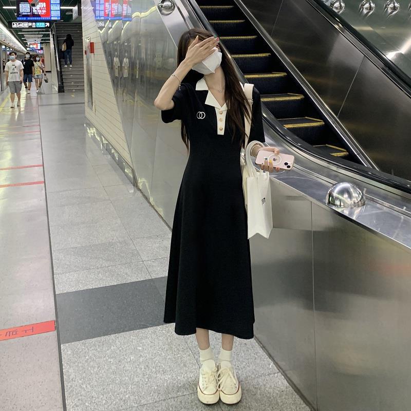 Q0444 Women's dress Summer French slim POLO collar Mori first love skirt New long dress outing dress-image-1112044091