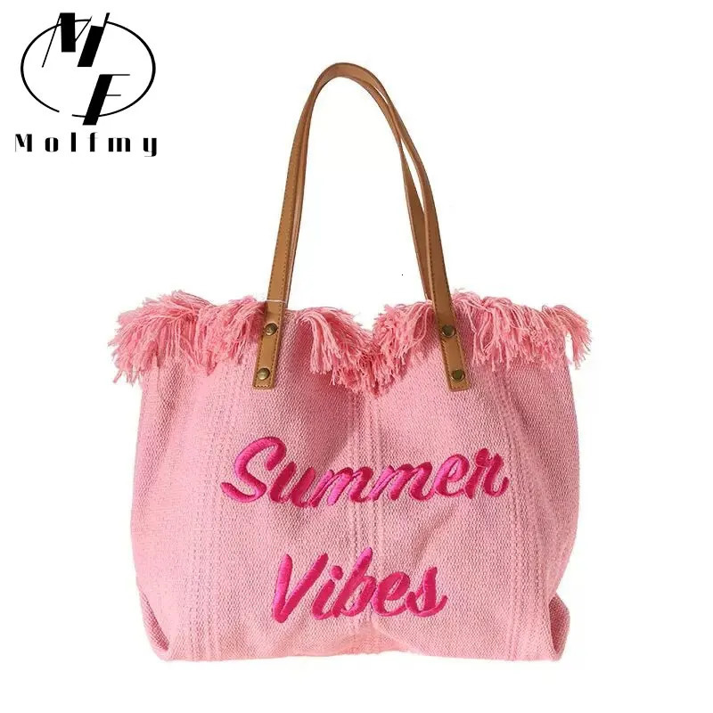 Handbag Woman Bag n Simple Niche Travel Beach Tote Tassel Letter Embroidery Fashion Large Capacity Shoulder Bags 260623