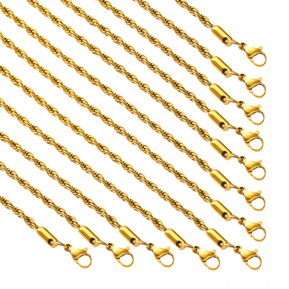 10pcs Lot Stainless steel twisted Rope chain necklace For Women Mens Fashion Jewelry 2mm 3mm 4mm 5mm Gold