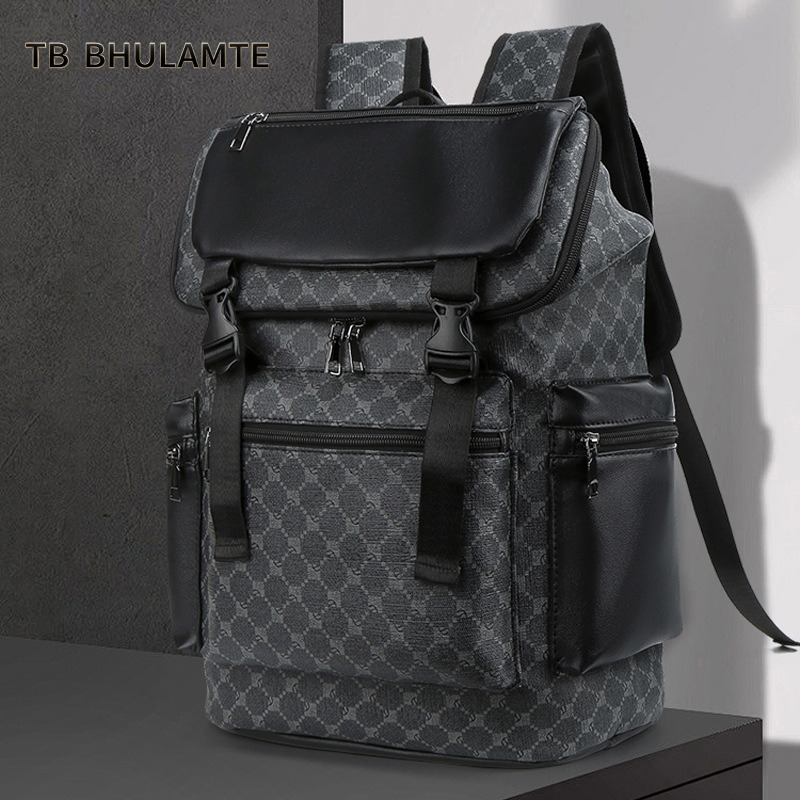 2026 New Patterned Plaid Korean Style Men's Large Capacity Backpack Travel Laptop Casual Bag For Outings TB BHULAMTE