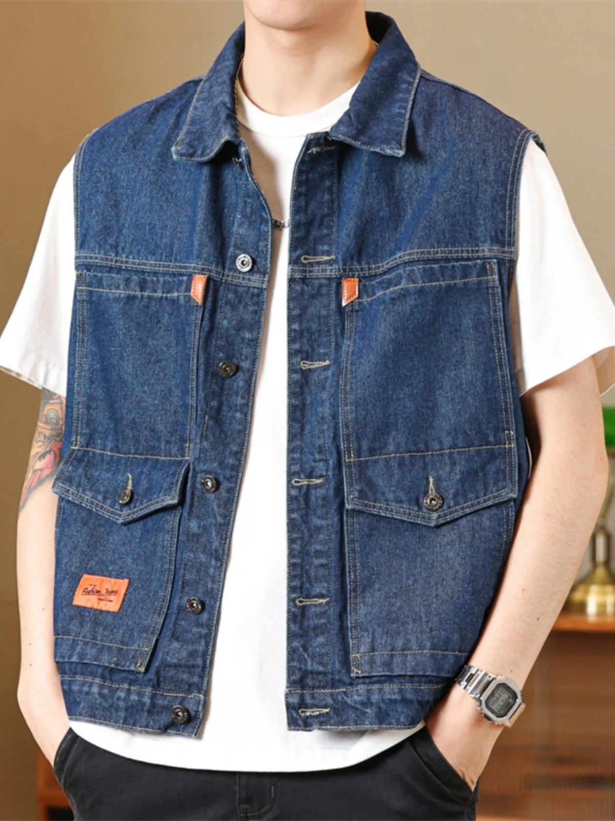 Loose Fit Casual Denim Vest Mens Summer Workwear Jacket Sleeveless Button up Standard Style Youthful Energy Versatile Outerwear 260623