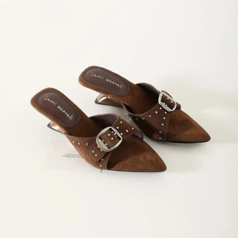 Retro Studded Wedge Sandals Sexy Pointed Toe Slip-on Womens Slippers 2026 Summer Outdoor Party Womens High Heels Plus Size 260624