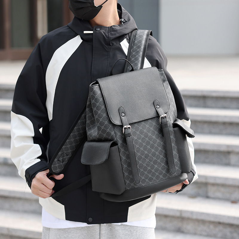 bag New Korean Style Business Designer Leather Large Capity Men and Women Trendy Plaid Bkpk Travel Student Computer Bag M260805