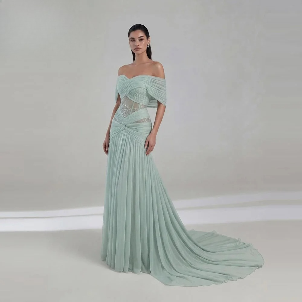 off shoulder womens formal evening gowns chiffon mermaid prom dresses customized off shoulder custom made color size